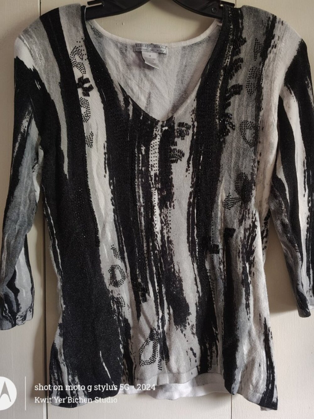 Alberto Makali Women's Black & White Striped Knit Sweater